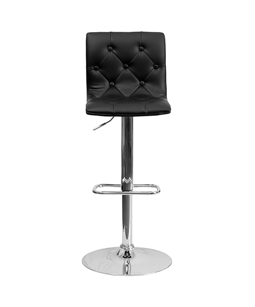 Contemporary Tufted Vinyl Adjustable Stool with Chrome Base