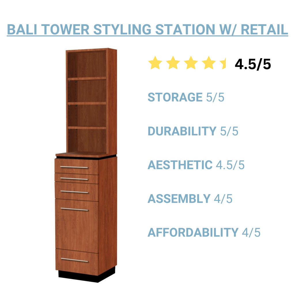 Bali Tower Free-Standing Styling Station with retail space, rated 4.5<br /></picture>
out of 5 stars.